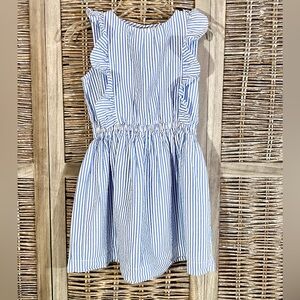 Blue and white striped J Crew's Crewcuts seersucker sleeveless dress. Size 8